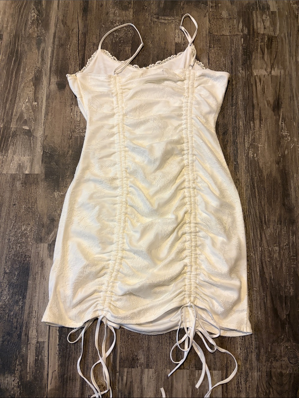 Ivory Ruched Lace-Trim Slip Dress - Picture 5 of 5